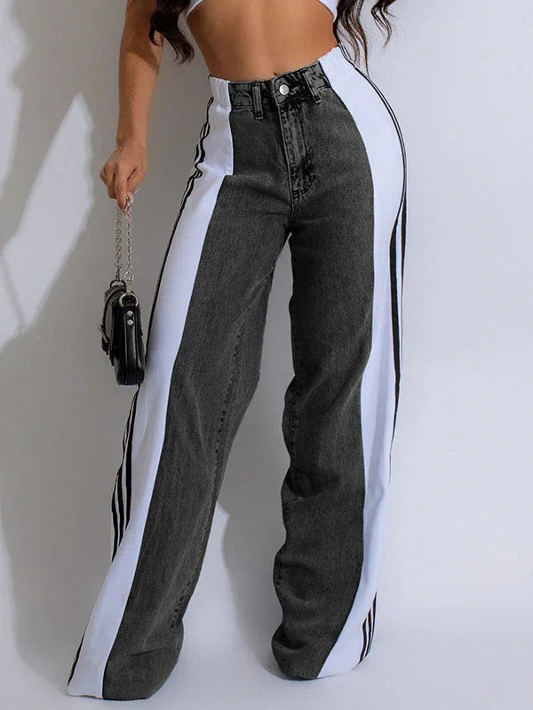 Women's Side Stripe Contrast Straight-Leg Denim Jeans