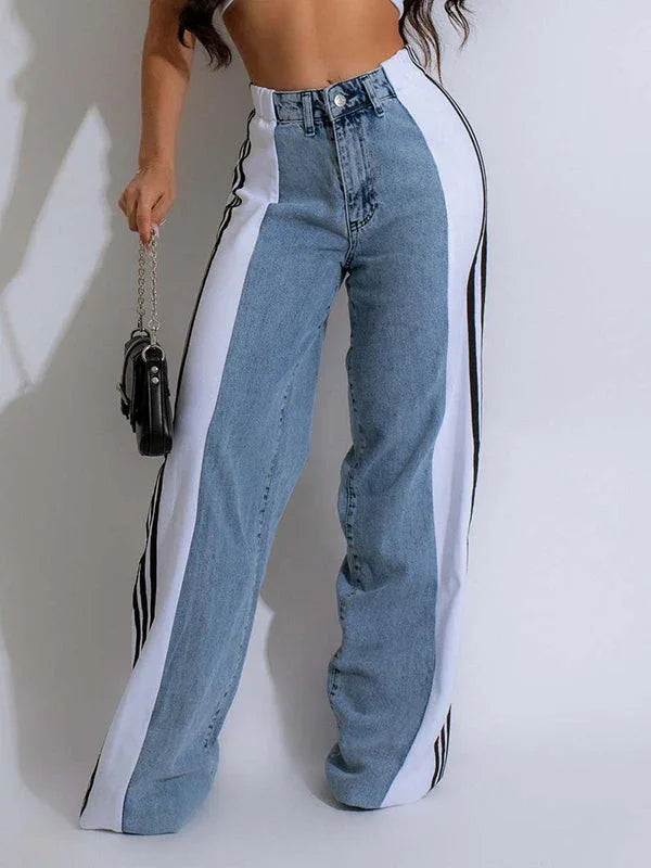 Women's Side Stripe Contrast Straight-Leg Denim Jeans