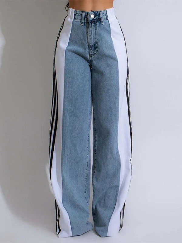 Women's Side Stripe Contrast Straight-Leg Denim Jeans