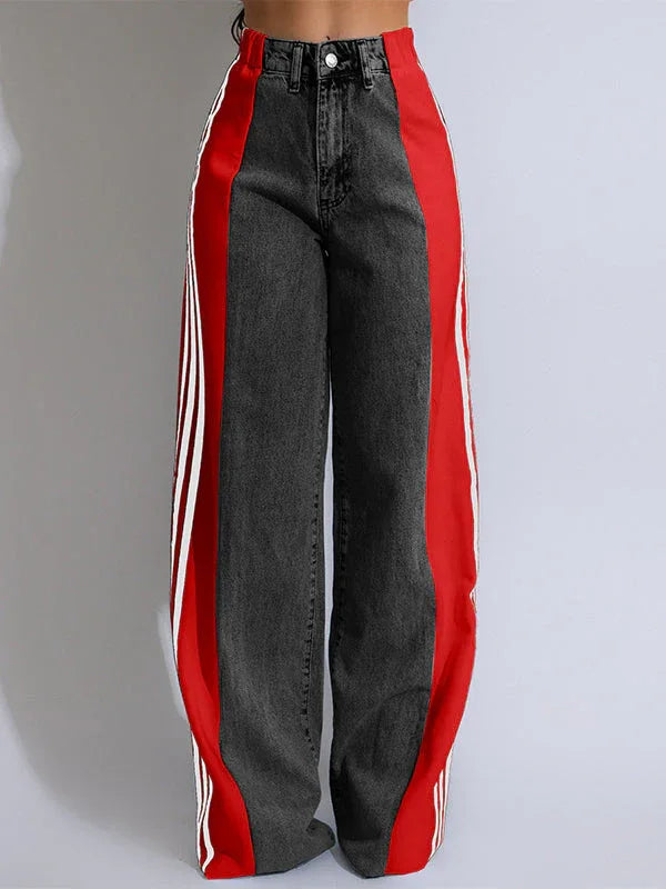 Women's Side Stripe Contrast Straight-Leg Denim Jeans