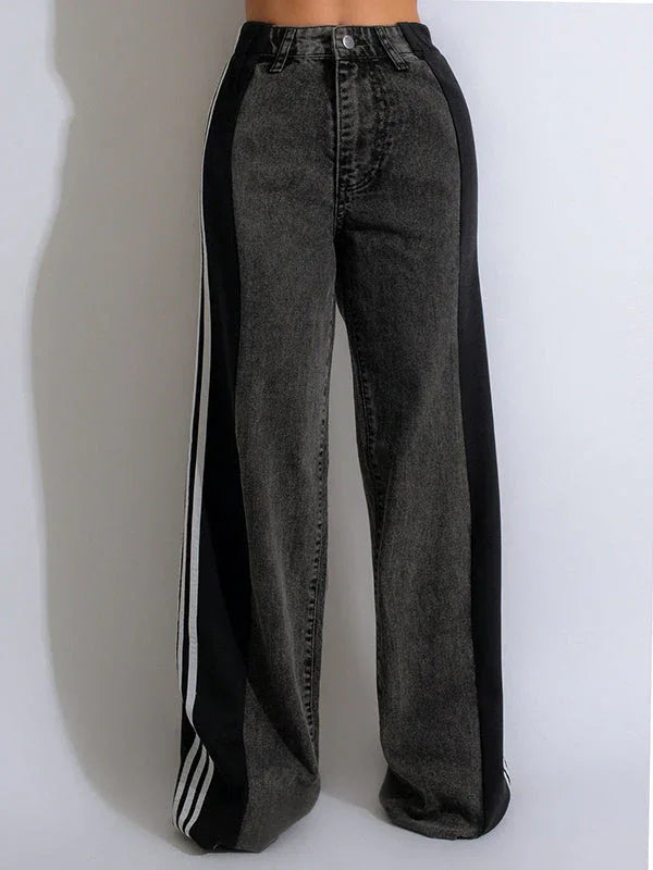 Women's Side Stripe Contrast Straight-Leg Denim Jeans
