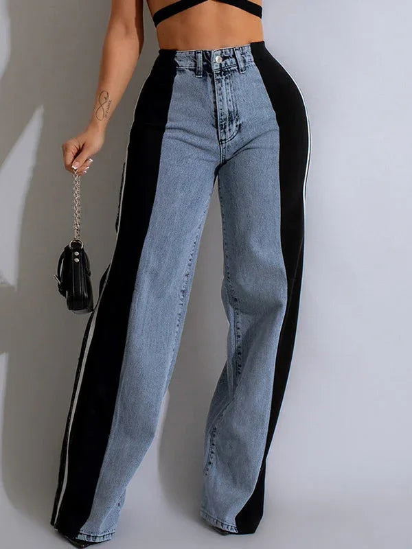 Women's Side Stripe Contrast Straight-Leg Denim Jeans