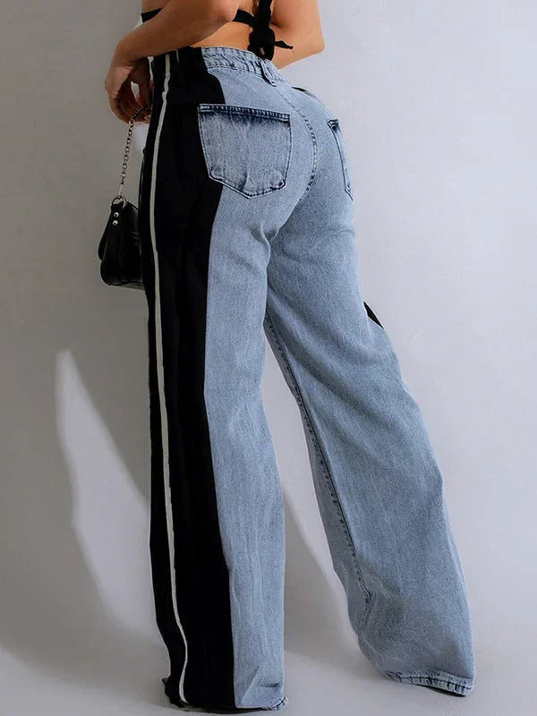 Women's Side Stripe Contrast Straight-Leg Denim Jeans