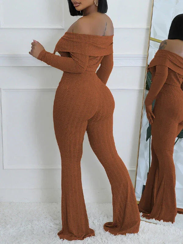 Women's Off-Shoulder Button-Front Top & Wide-Leg Pants Set
