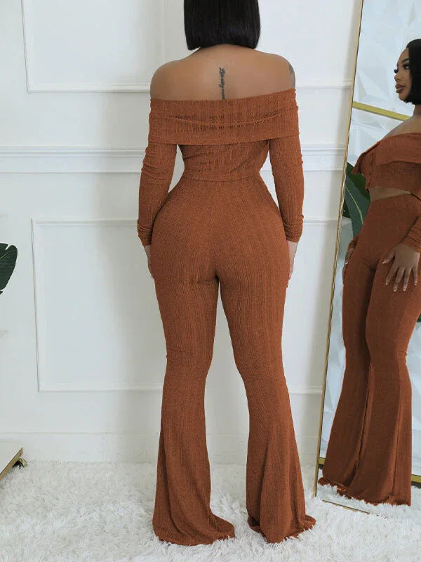 Women's Off-Shoulder Button-Front Top & Wide-Leg Pants Set