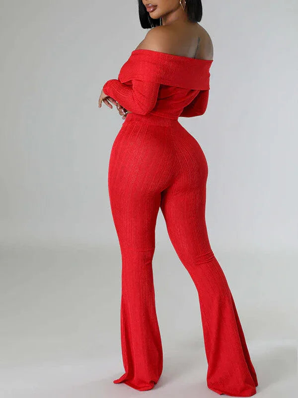 Women's Off-Shoulder Button-Front Top & Wide-Leg Pants Set