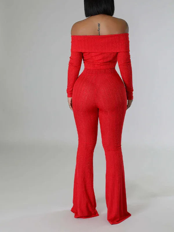 Women's Off-Shoulder Button-Front Top & Wide-Leg Pants Set