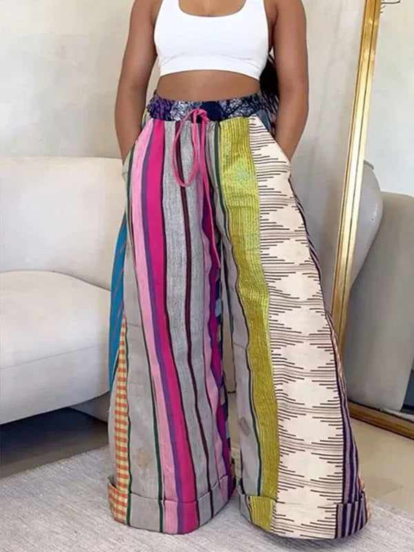 Women's Printed Boho High-Waist Wide-Leg Pants