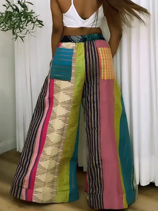 Women's Printed Boho High-Waist Wide-Leg Pants