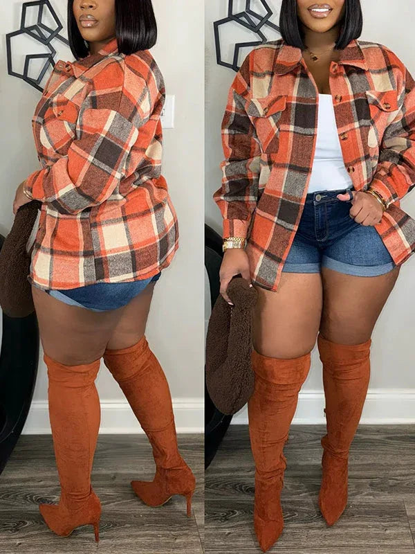 Women's Plaid Casual Button-Down Shirt Jacket