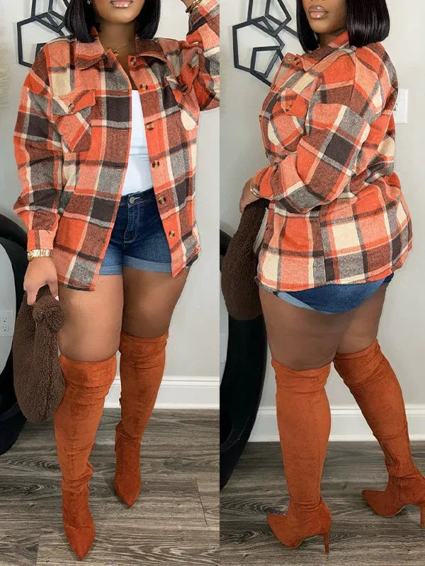 Women's Plaid Casual Button-Down Shirt Jacket