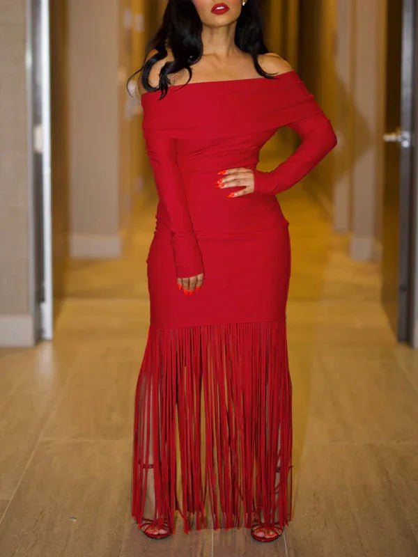 Women's Off-Shoulder Fringe Dress