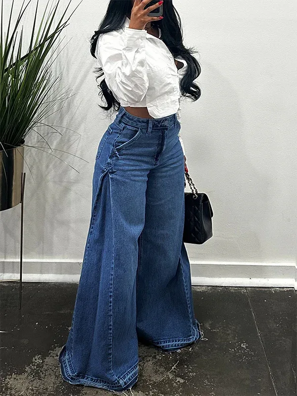 Women's High-Waist Relaxed Wide-Leg Denim Jeans