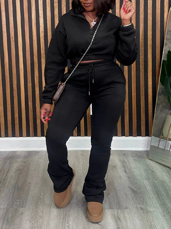 Women's Zip-Front Casual Sweatshirt & High-Waist Pants Set