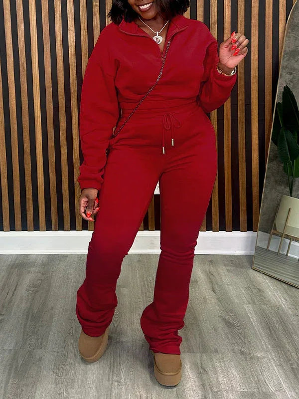 Women's Zip-Front Casual Sweatshirt & High-Waist Pants Set
