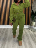 Women's Zip-Front Casual Sweatshirt & High-Waist Pants Set