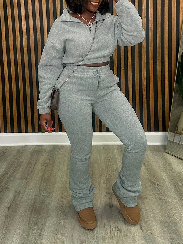 Women's Zip-Front Casual Sweatshirt & High-Waist Pants Set