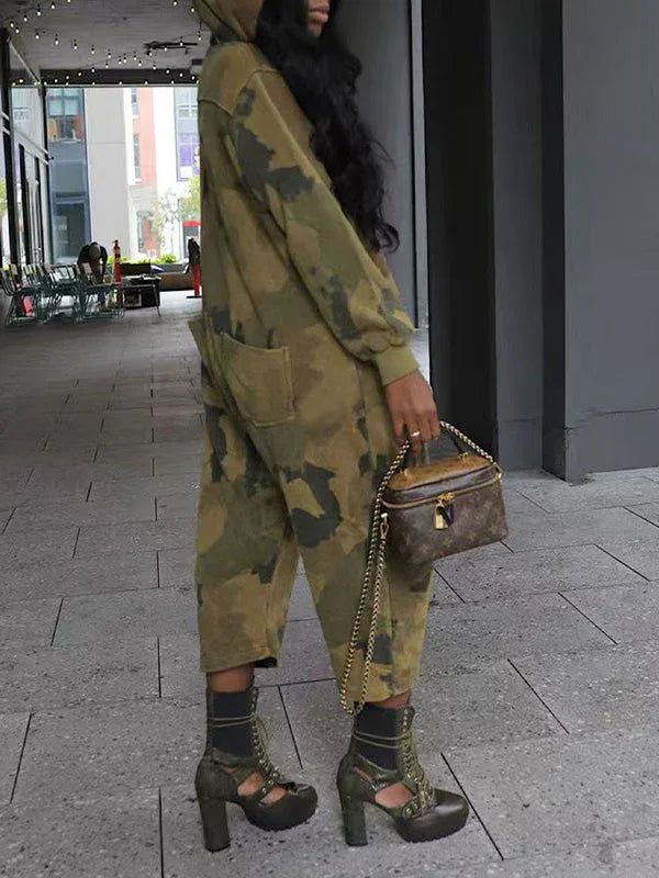 Women's Zip-Front Camo Print Multi-Pocket Cargo Jumpsuit