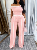 Women's Piping-Trim Off-Shoulder Top & Wide-Leg Pants Set