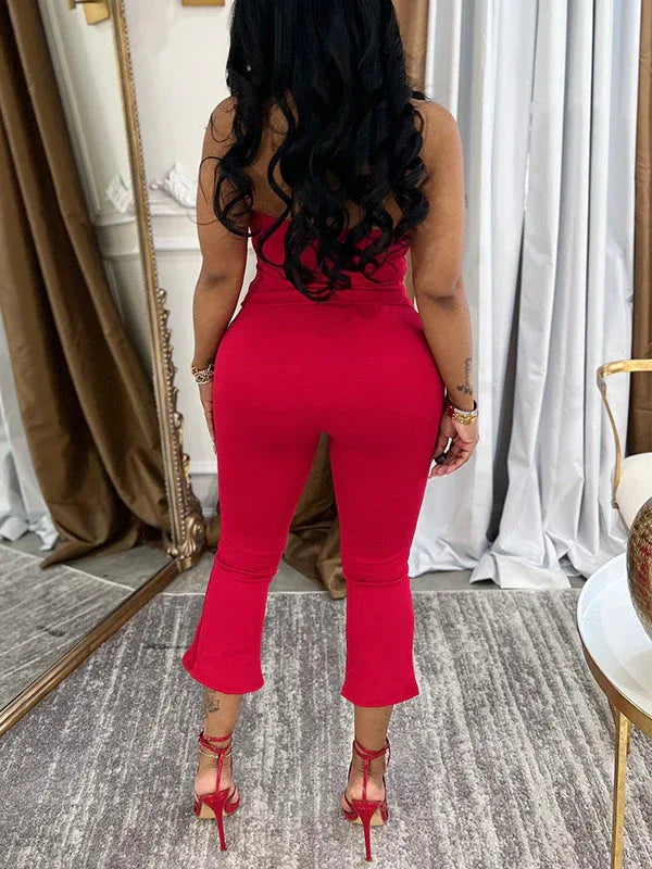 Women's Solid Halter Crop Top & High-Waist Capri Pants Set