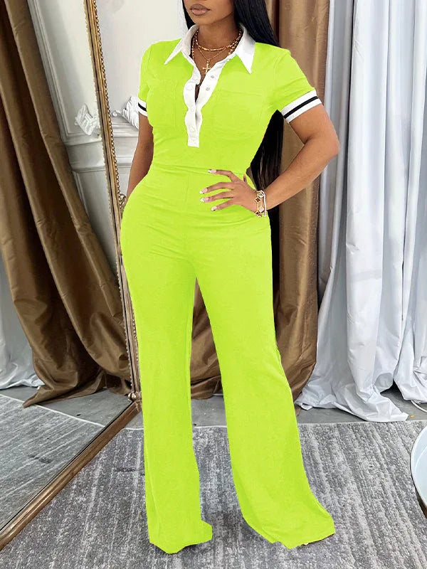 Women's Contrast Trim Polo Tee & High-Waist Pants Set