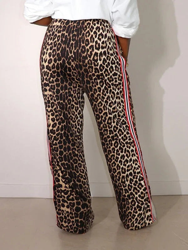 Women's Leopard Print Side-Stripe Fitted Stretch Pants