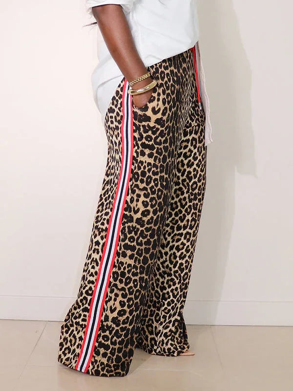 Women's Leopard Print Side-Stripe Fitted Stretch Pants