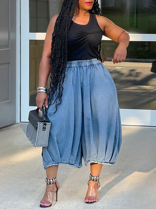 Women's High-Waist Wide-Leg Cropped Denim Jeans