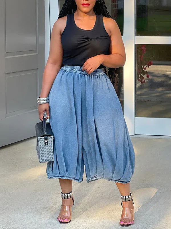 Women's High-Waist Wide-Leg Cropped Denim Jeans