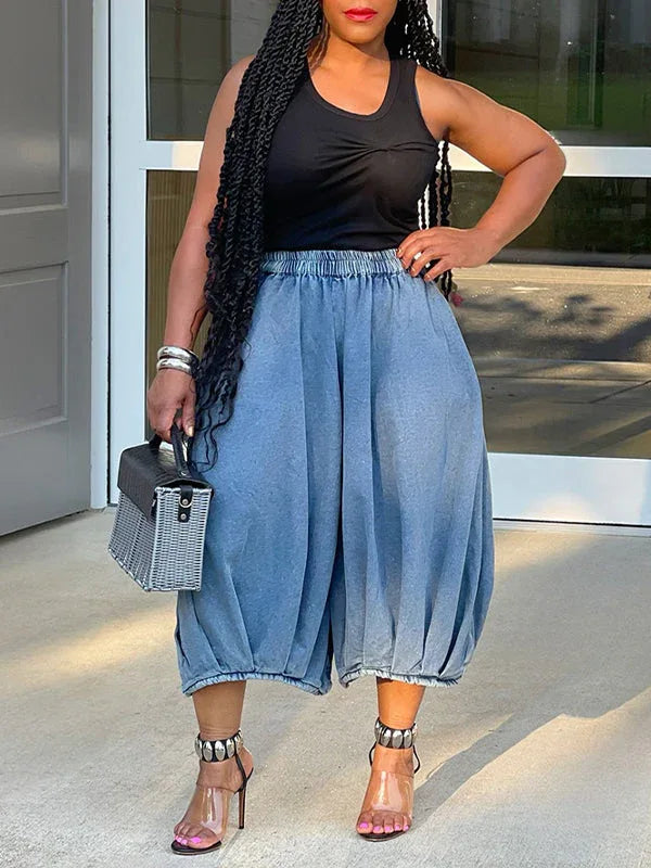 Women's High-Waist Wide-Leg Cropped Denim Jeans