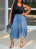 Women's High-Waist Wide-Leg Cropped Denim Jeans