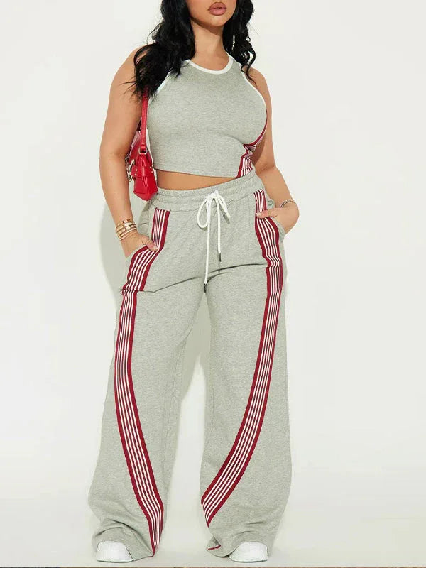 Women's Striped Sleeveless Tank Top & Wide-Leg Pants Set