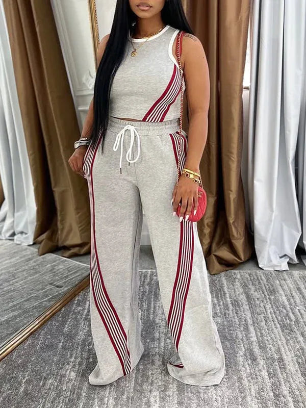 Women's Striped Sleeveless Tank Top & Wide-Leg Pants Set