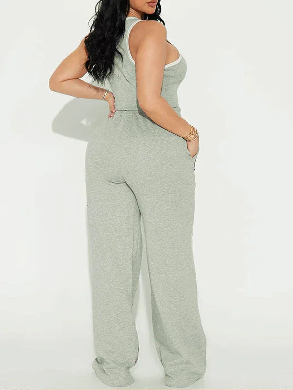 Women's Striped Sleeveless Tank Top & Wide-Leg Pants Set