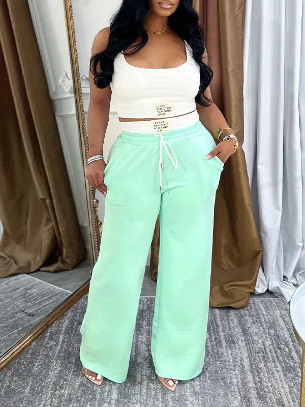 Women's Sleeveless Tank Top & Drawstring Elastic-Waist Pants Set