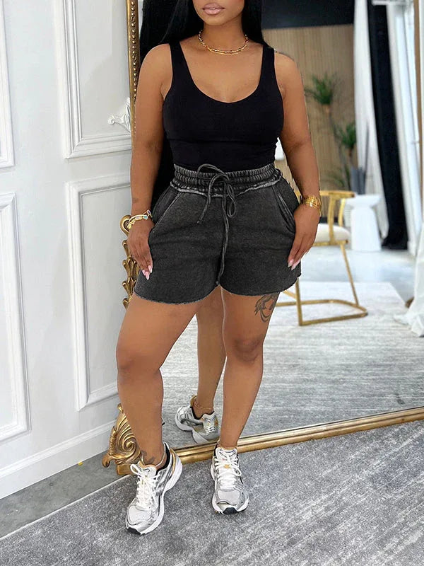 Women's Sleeveless Tank Top & Washed High-Waist Shorts Set