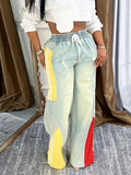 Women's Colorblock Patchwork Straight-Leg Denim Jeans