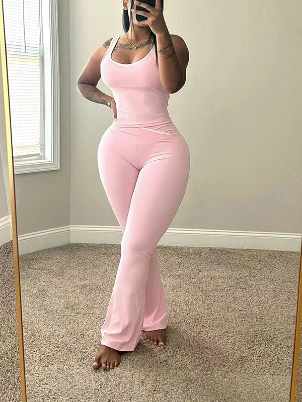 Women's Piping-Trim Sleeveless Tank Top & Wide-Leg Pants Set