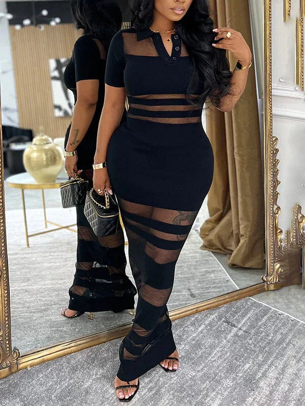 Women's Sheer Combo Polo Dress