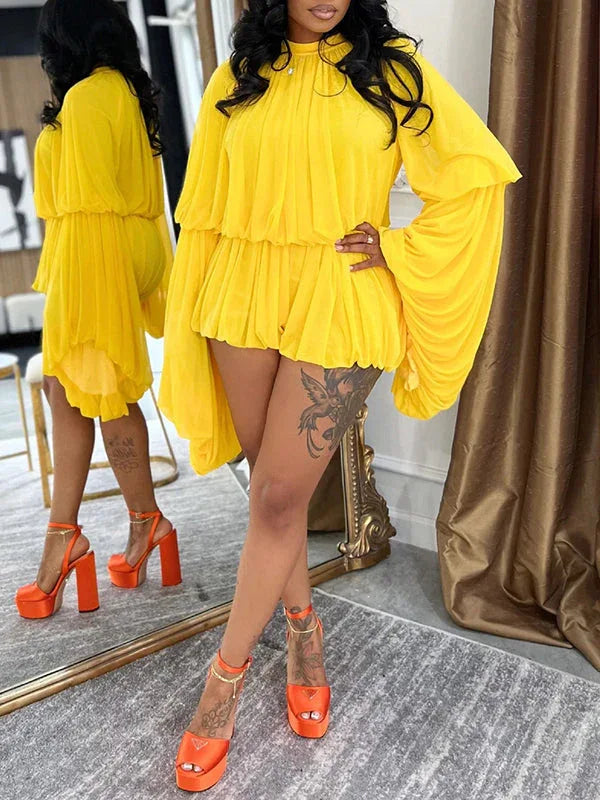 Women's Bell-Sleeve Ruched Bodycon Mini Romper