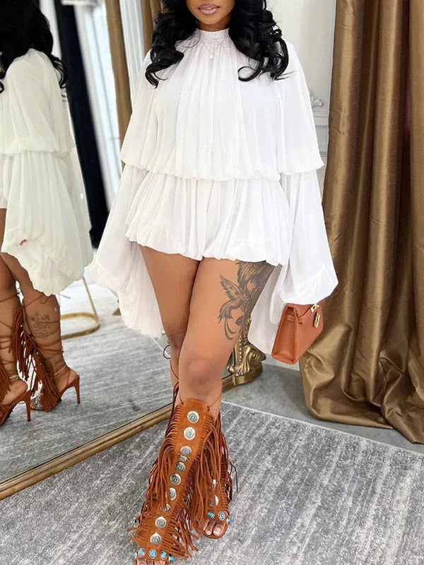 Women's Bell-Sleeve Ruched Bodycon Mini Romper