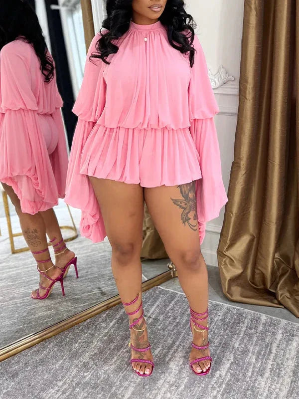 Women's Bell-Sleeve Ruched Bodycon Mini Romper
