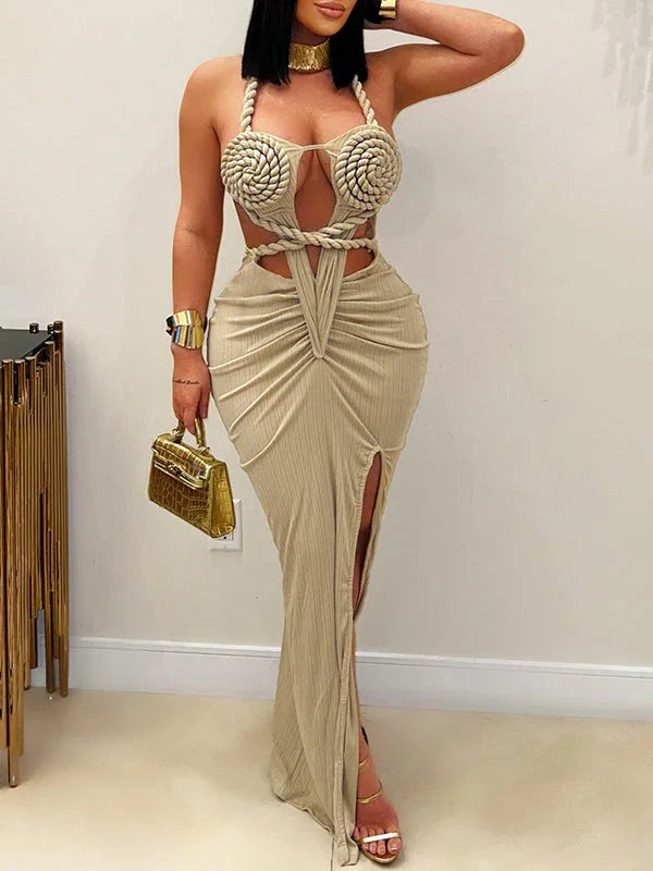 Women's Halter Cutout Slit Dress