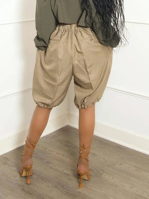 Women's Solid Elastic-Waist Casual Jogger Shorts