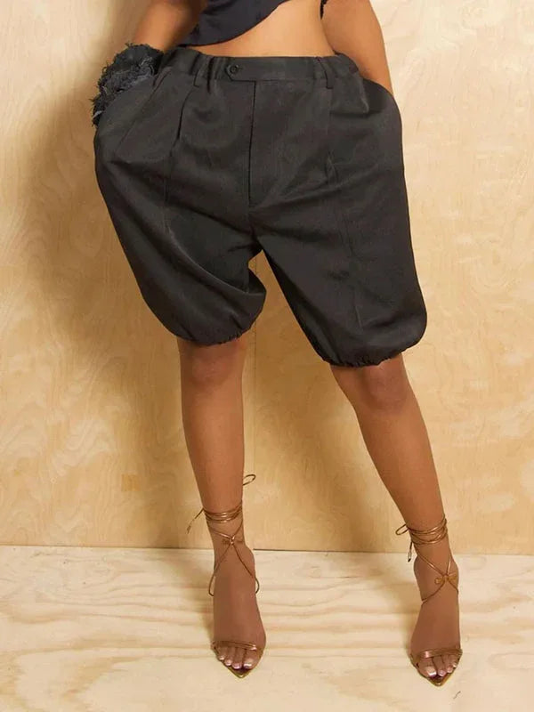 Women's Solid Elastic-Waist Casual Jogger Shorts