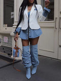 Women's Denim Patchwork Tailored Single-Button Blazer