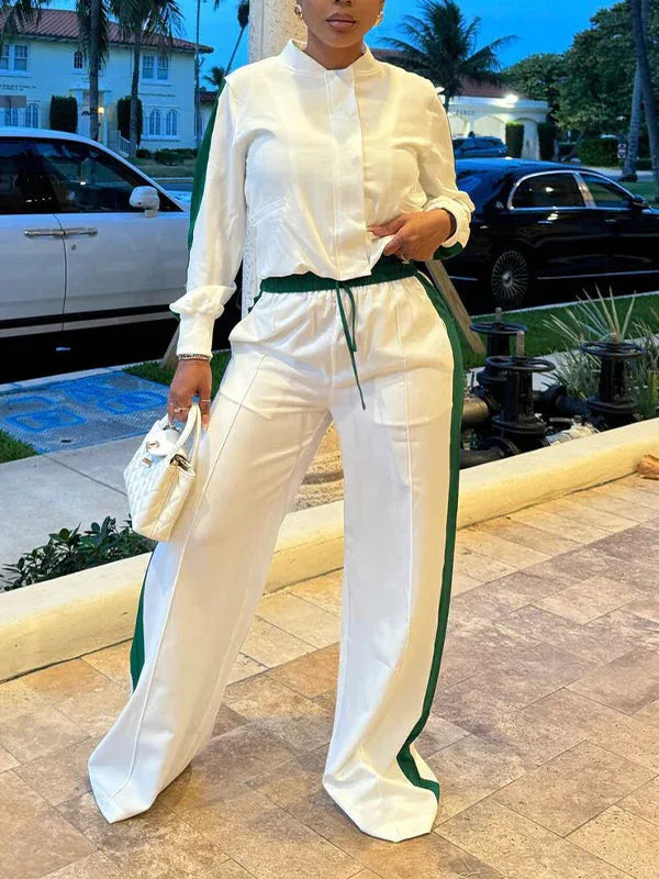 Women's Side-Stripe Track Jacket & Straight-Leg Pants Set