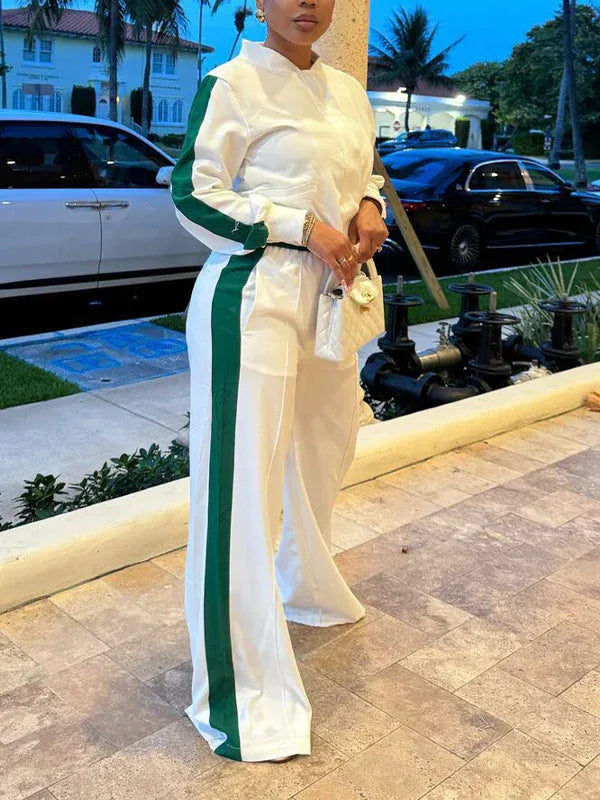 Women's Side-Stripe Track Jacket & Straight-Leg Pants Set