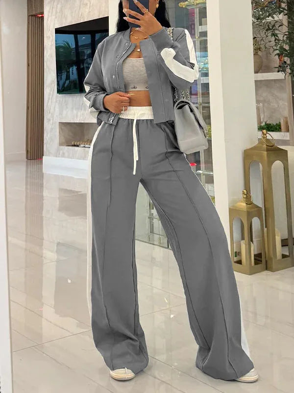 Women's Side-Stripe Track Jacket & Straight-Leg Pants Set
