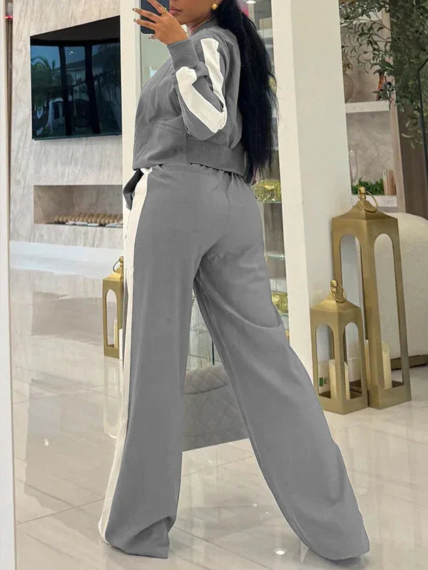 Women's Side-Stripe Track Jacket & Straight-Leg Pants Set
